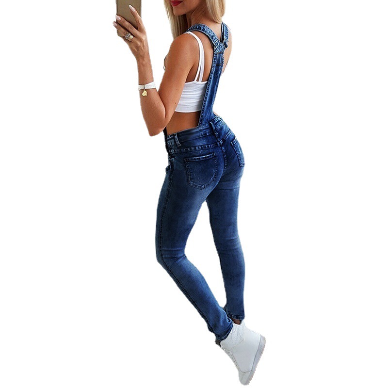 Europe et états-unis mode Y mot large bande Sexy bretelles pantalon femmes quatre saisons nouveau lavé déchiré Denim combinaison