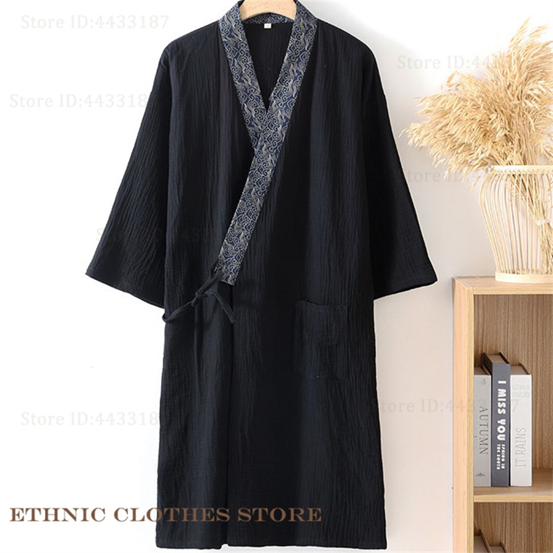 Coton homme Kimono Cardigan longue Robe traditionnelle japonaise Kimono peignoir Robe Yukata Haori ample décontracté vêtements de détente ouvert sur le devant