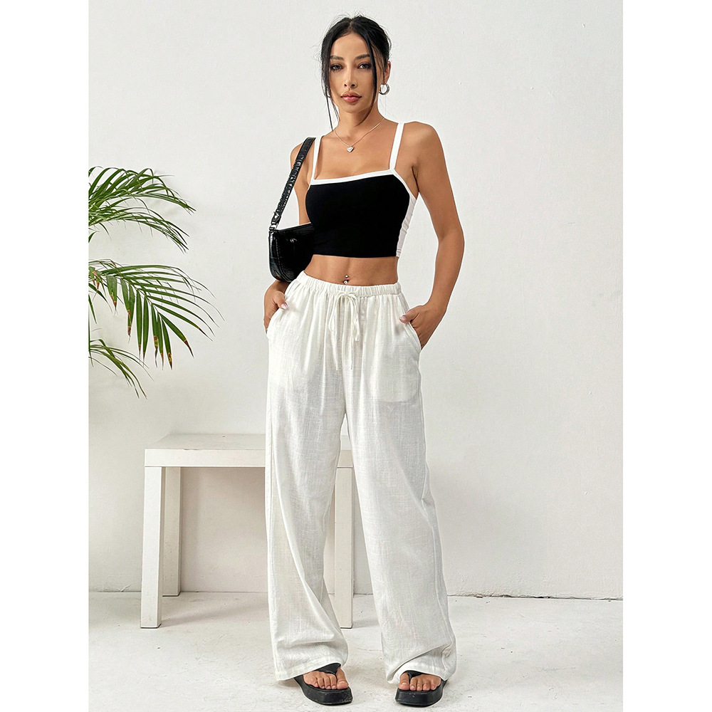 Pantalon décontracté élégant pour femme, collection été 2026, style Harajuku, coupe large et ample, taille élastique, pantalon de jogging blanc