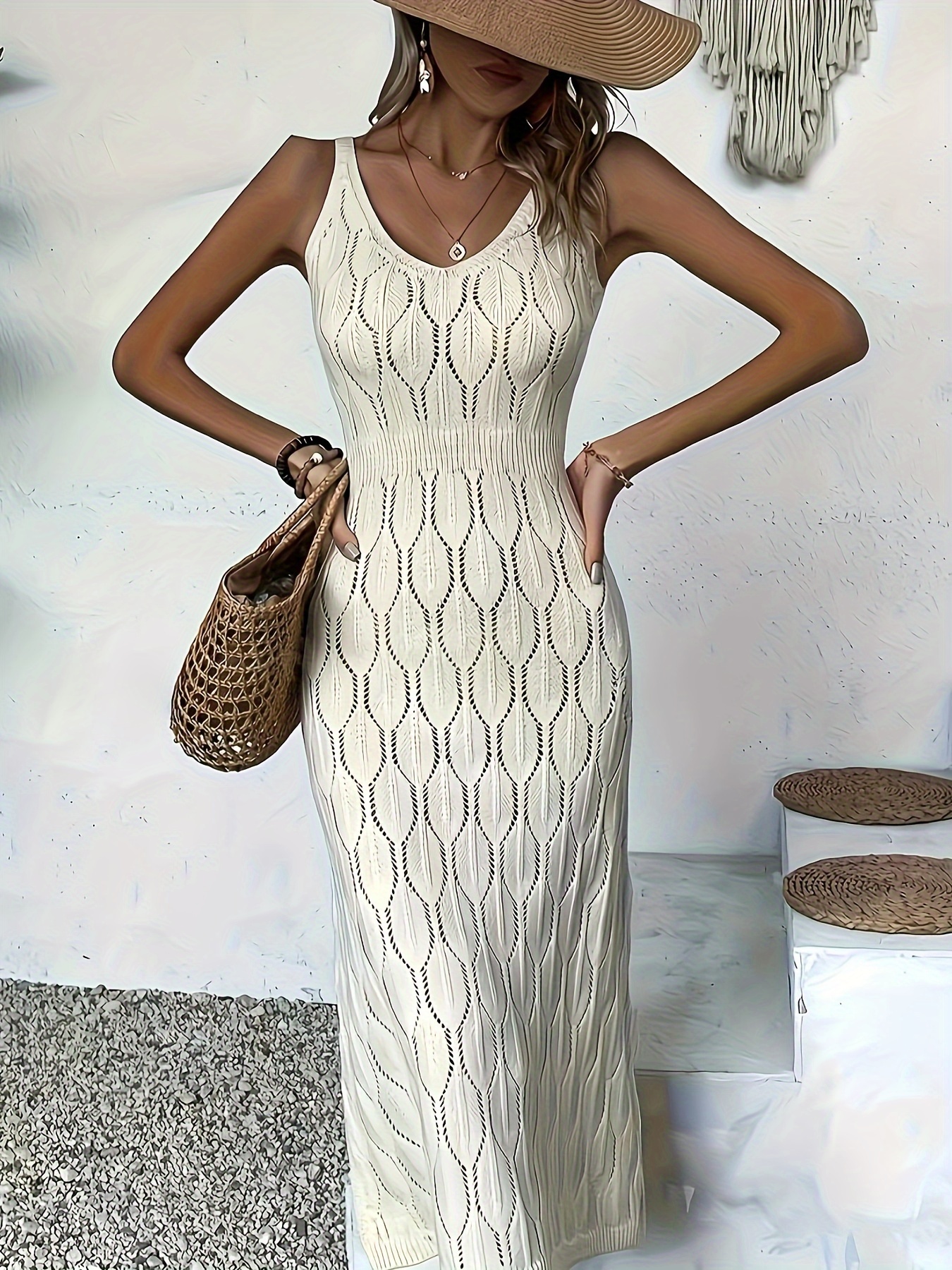 Robe pull mixtée sans manches, style manteau long, semi-transparente et sans doublure