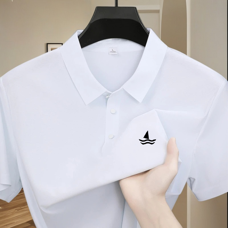 Polo en soie glacée de haute qualité à manches courtes pour homme, haut imprimé tendance de marque, nouveau t-shirt décontracté respirant et frais pour l'été