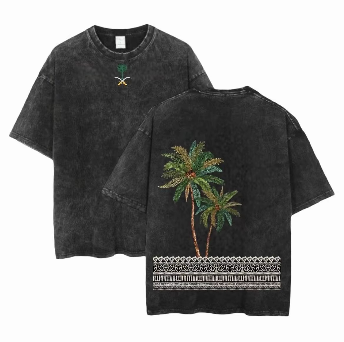 T-shirt Eid Al Fitr, T-shirt délavé, T-shirt d'été, haut décontracté, T-shirt pour la fête nationale saoudienne, vêtement à manches courtes