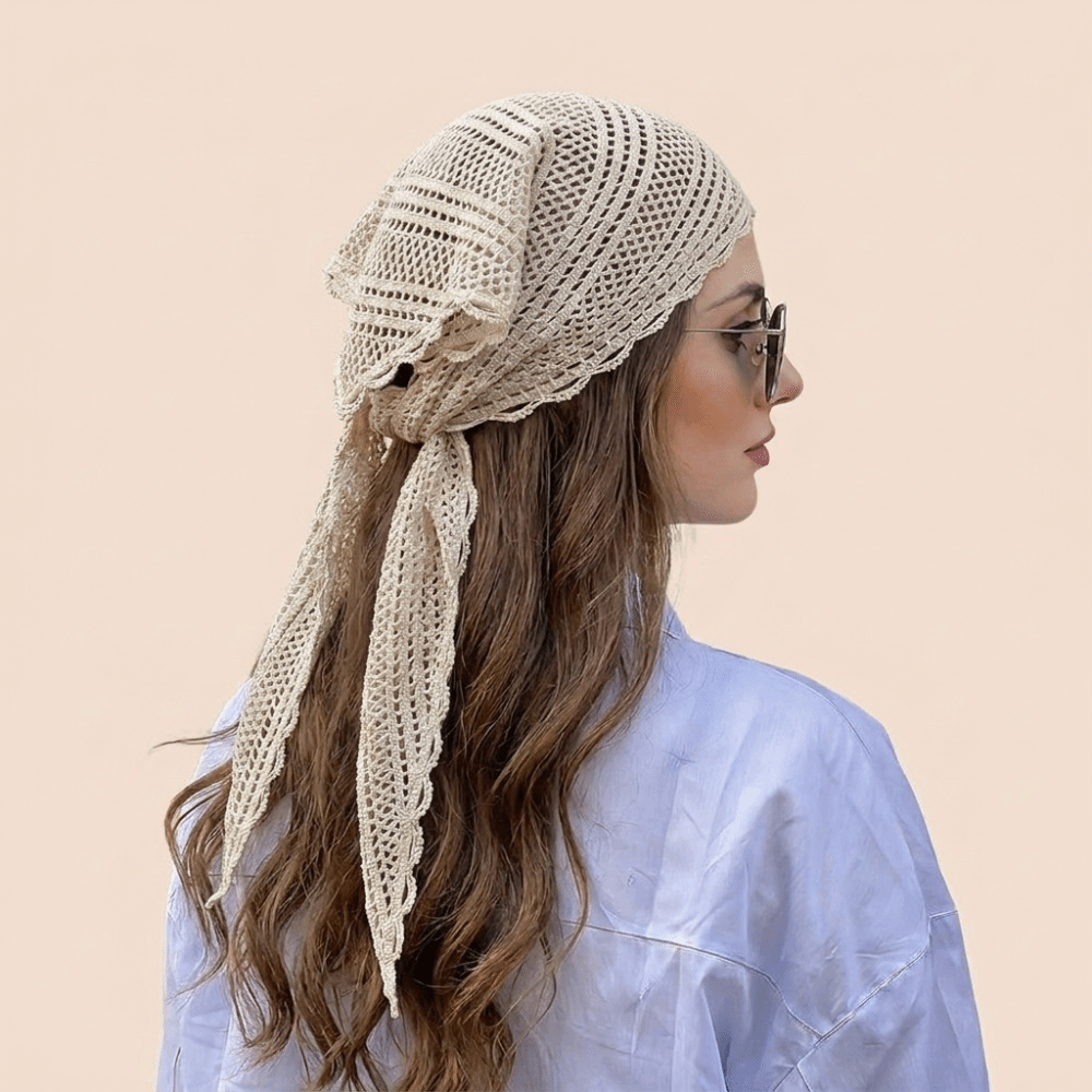 Foulard de tête tendance, couleur unie, motif ajouré triangulaire, accessoire photo, châle pour femme, fleur