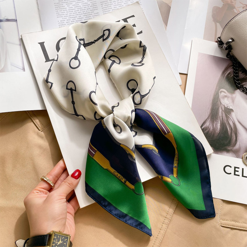 Châle en soie de luxe Foulard carré femmes été Hijab enveloppes Foulard Femme bandes de cheveux ruban bandeau Bandana Foulards Femme