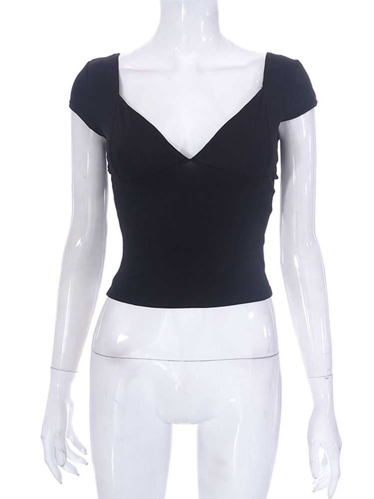 Hauts pour femmes, vêtements féeriques Grunge, couleur unie, col en V, manches courtes, débardeur esthétique, Streetwear, années 2000