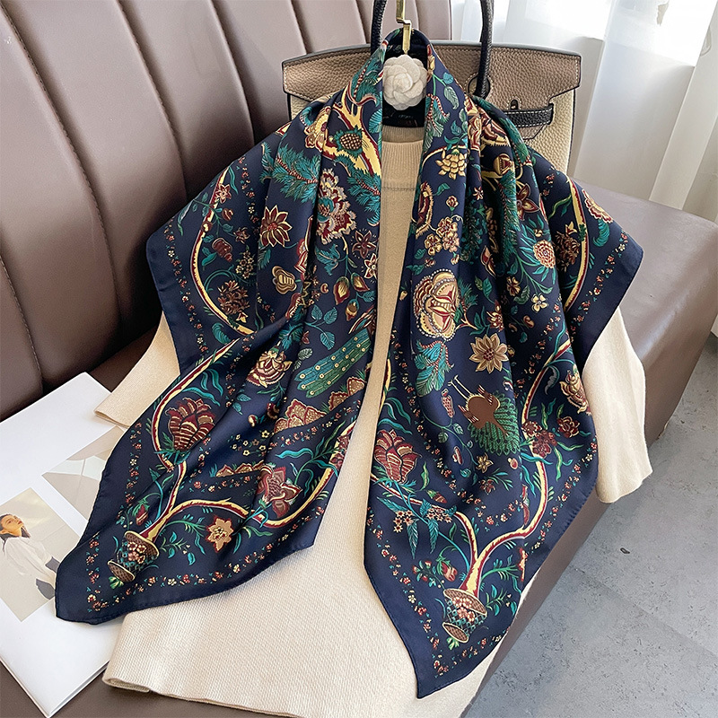 Écharpe de Luxe en Satin Sergé Carré pour Femme, Hijab Musulman, Grand Châle, Rond Sauna, Bandana, 90x90cm