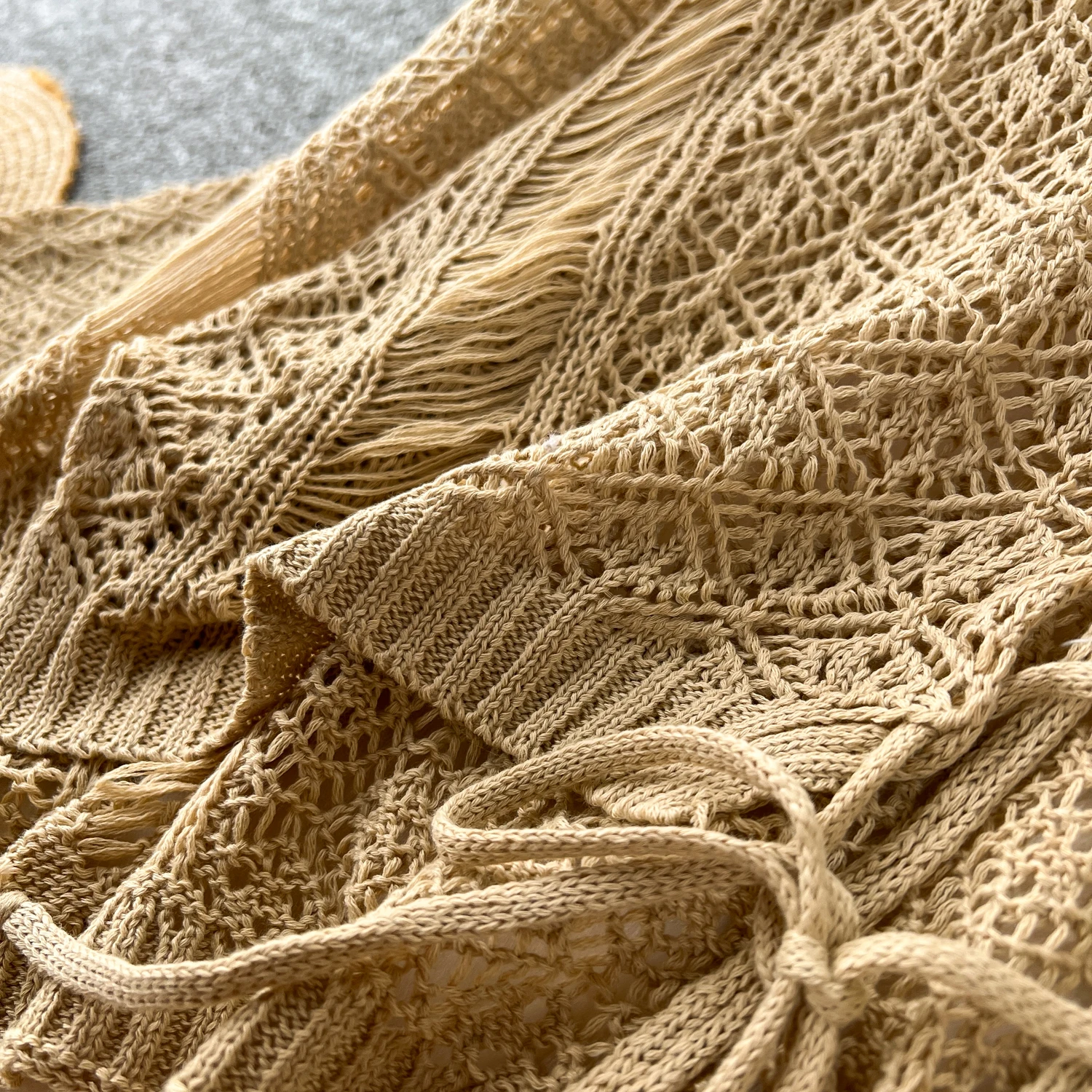 Cardigans de plage Boho pour femmes, Cardigan tricoté ajouré au Crochet, haut court à lacets, manteau à manches longues, livraison directe