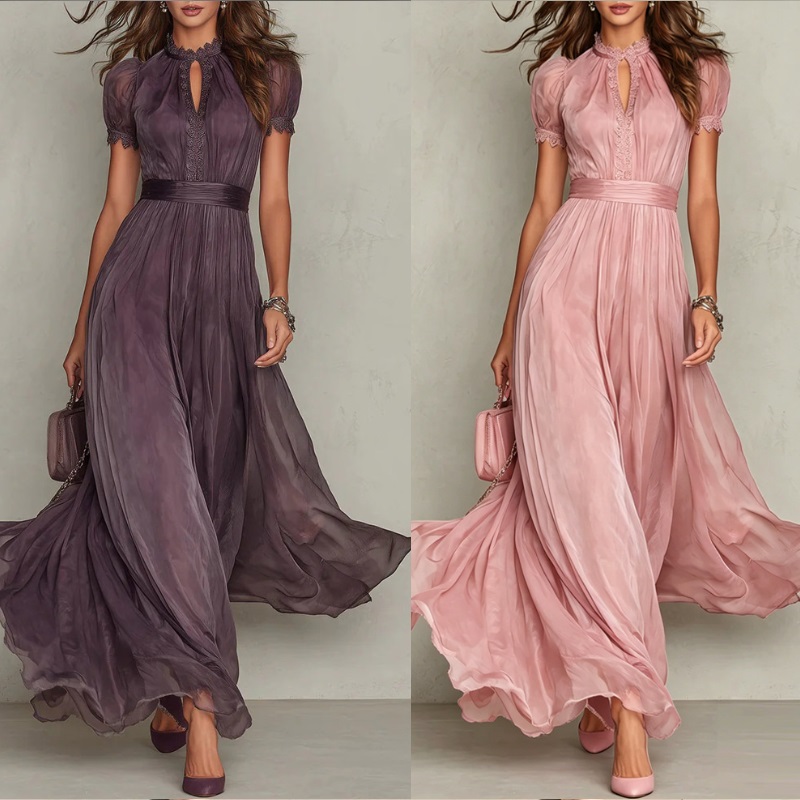 Robe pour femme, Nouvelle collection été 2026, élégante, col en V, taille cintrée, respirante, amincissante, avec volants, grande jupe évasée pour filles