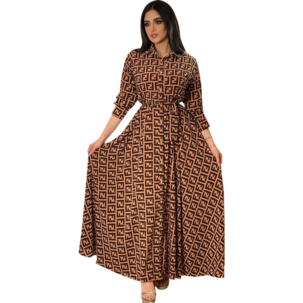 Mode femme nouvelle robe élégante Sexy tempérament impression numérique longue chemise robe dames élégant banlieue tenue décontractée