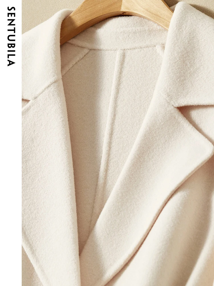 SENTUBILA Manteaux d'hiver en laine pour femmes, élégants, à col rabattu, double face, à points ouverts, manteau de travail pour femme W54OA3299X