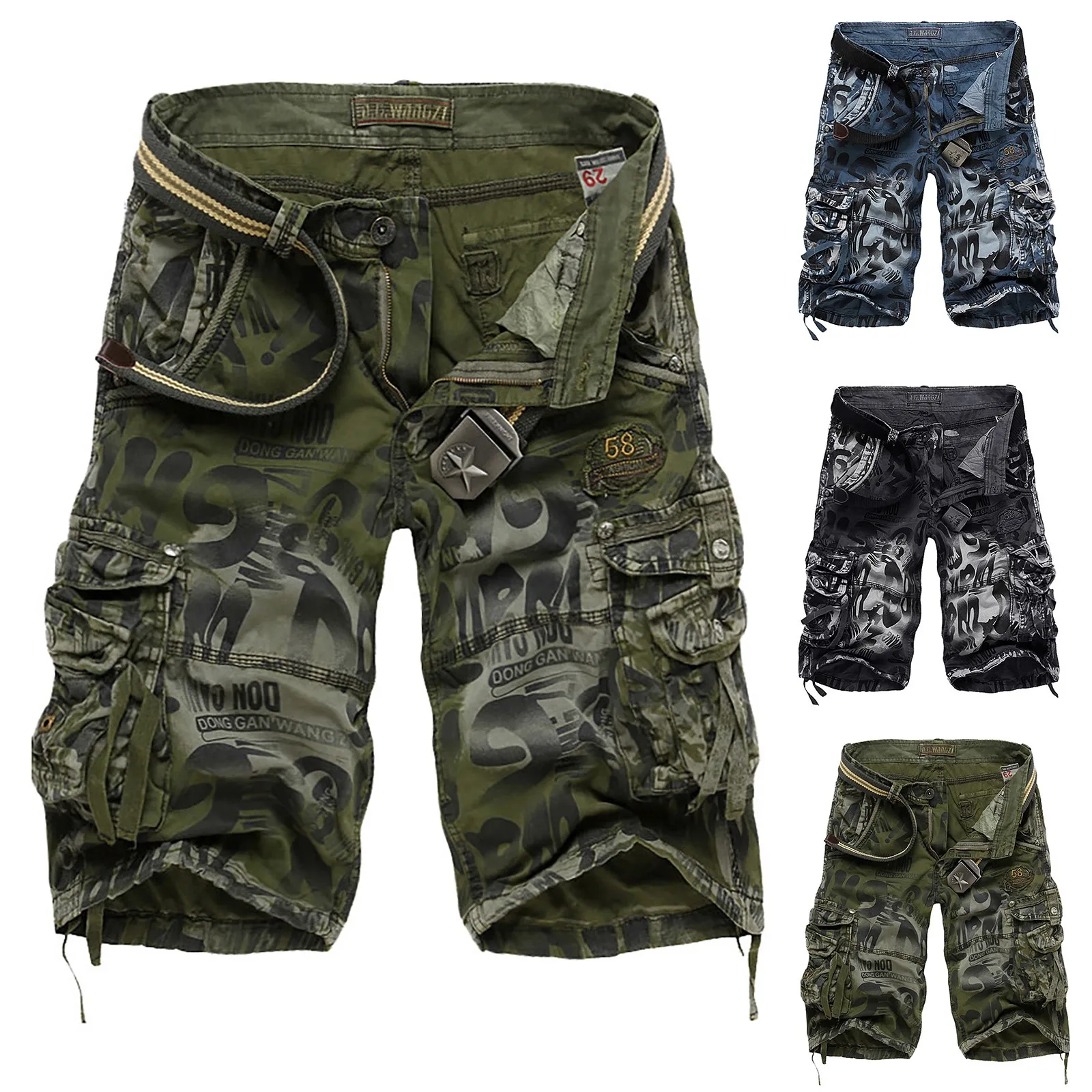Short Cargo camouflage pour hommes, coupe décontractée, avec poches, pour l'extérieur, pantalon de rue en coton, grande taille, surdimensionné
