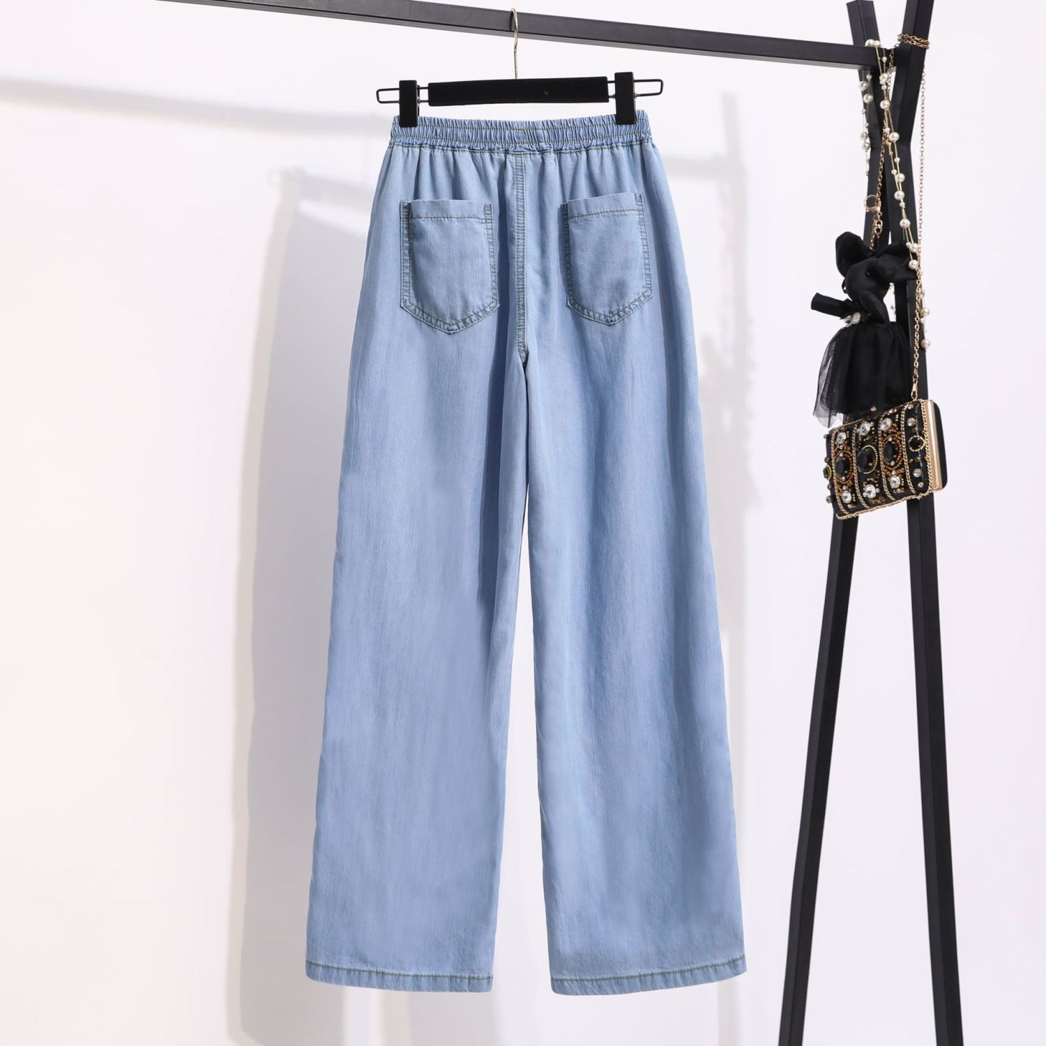 Pantalon en Denim fin d'été pour femmes, couleur unie, décontracté, ample, jambes larges, Simple, doux, droit