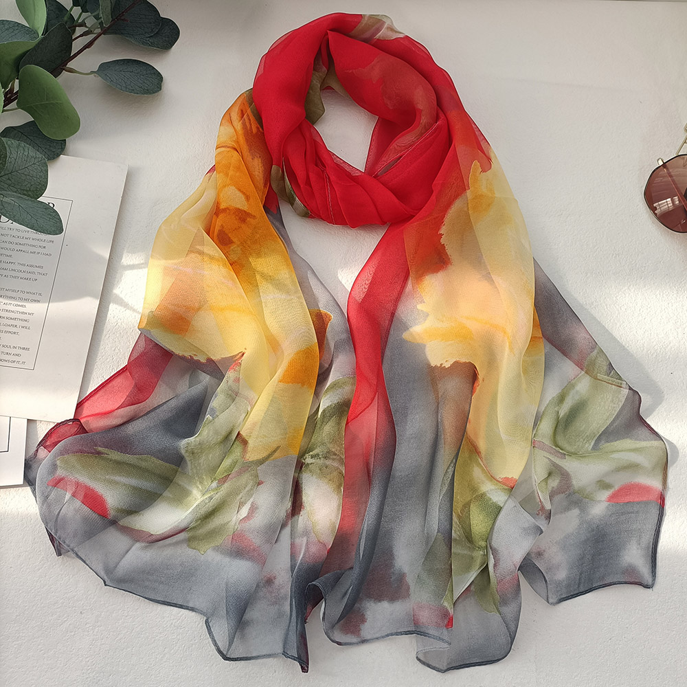 Joli Foulard Rose dégradé pour femmes, élégant, en mousseline de soie, Georgette, Bandana, été, plage, voyage, Protection solaire