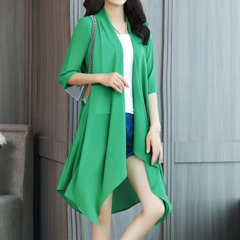 Vêtements d'été de protection solaire pour femmes, cardigan en mousseline de soie, chemisier à demi-manches, chemises pour dames, châle féminin, combinaison mince