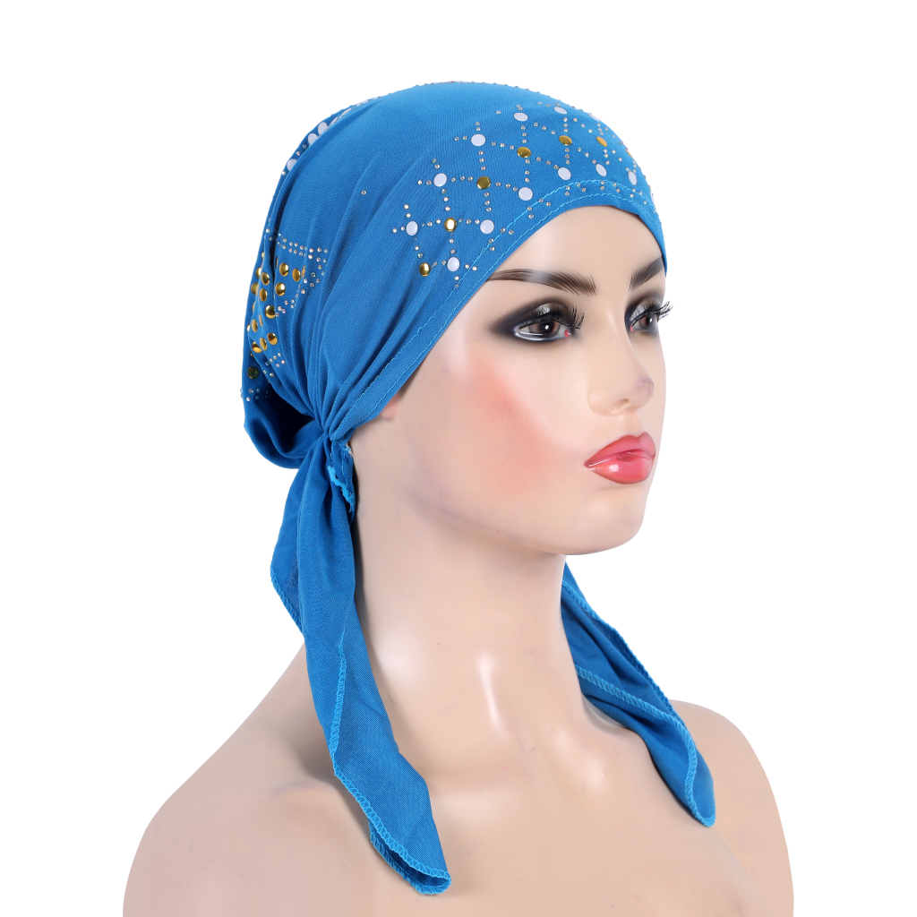 H089 mode turban hijab avec paillettes d'or musulman hijab écharpe islamique foulard chapeau amira tirer sur bandeau