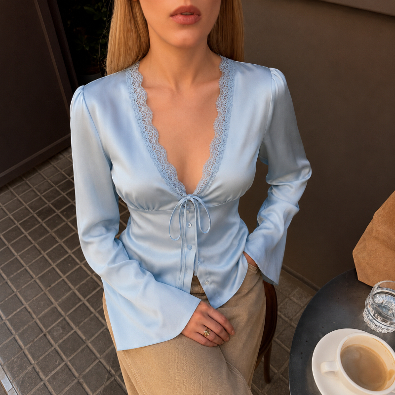 Tsiisd Débardeur Femme en Dentelle et Satin, Col V, Style Patchwork, Romantique, Premium, pour le Quotidien, Été, avec Liens, 2026