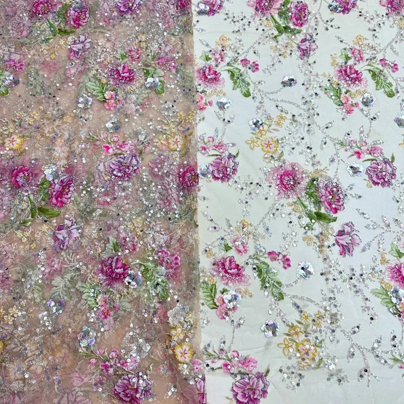 Tissu africain nigérian en dentelle et Tulle, avec paillettes brodées, tissu perlé pour robe de soirée de mariage, fabrication de vêtements traditionnels