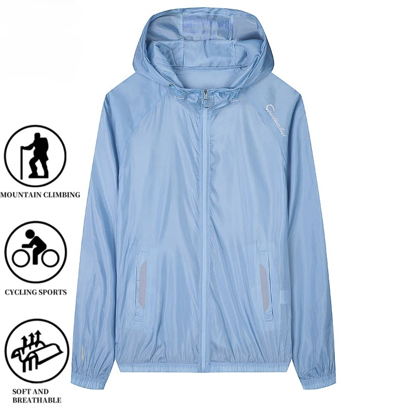 Summer Sun Protection Clothing Mens Casual Lightweight Ice Silk UV Protective Hooded Windbreaker Jacket Hiking Fishing Skin Coat