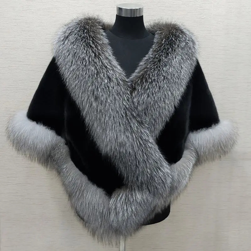 Manteau court en fausse fourrure de vison et renard pour femme, style châle, collection automne-hiver 2026, chaud et épais, idéal pour robe ou cheongsam