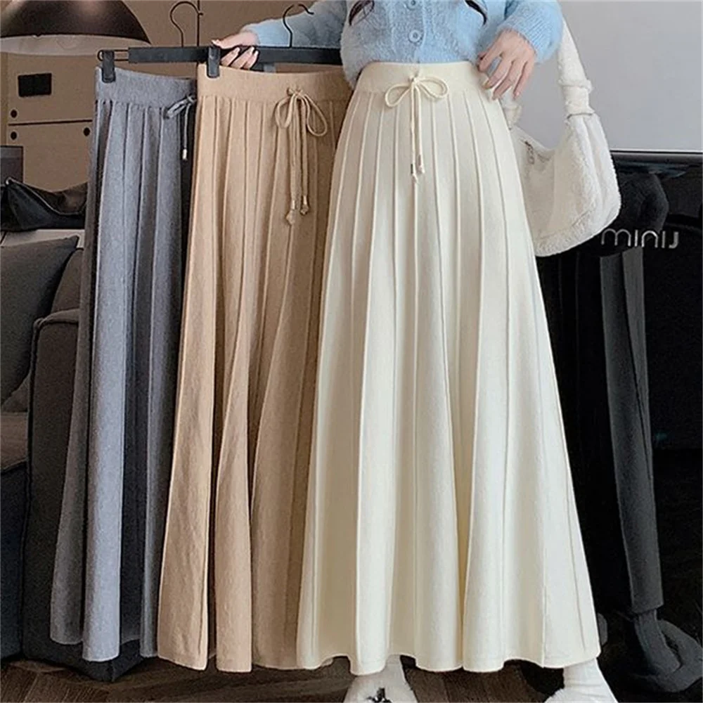 Jupe mi-longue taille haute A-Line pour femme, mode coréenne, élégante, noire, automne, hiver, nouveau, 2025