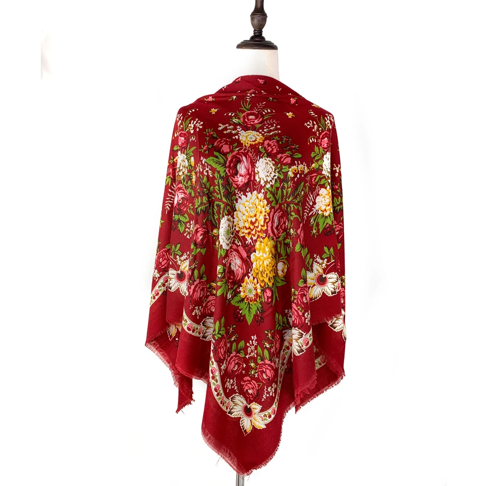 Foulard carré russe fin et respirant pour femmes, 130x130cm, imprimé Floral de luxe, châle ukrainien, Bandana, étole de plage
