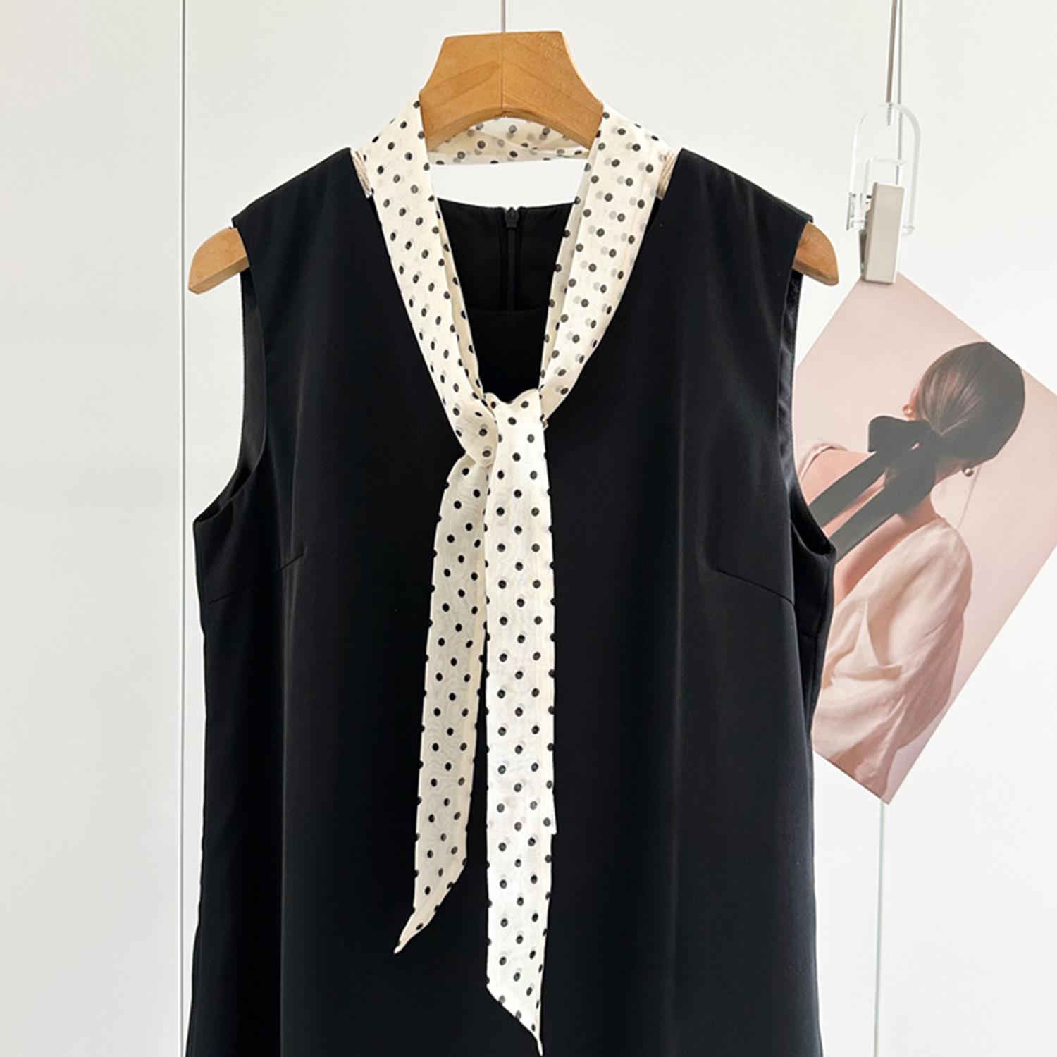 Écharpe longue et étroite pour femme 150x4cm à pois, ruban de sac, bandeau, collier ras-du-cou, accessoires pour femme