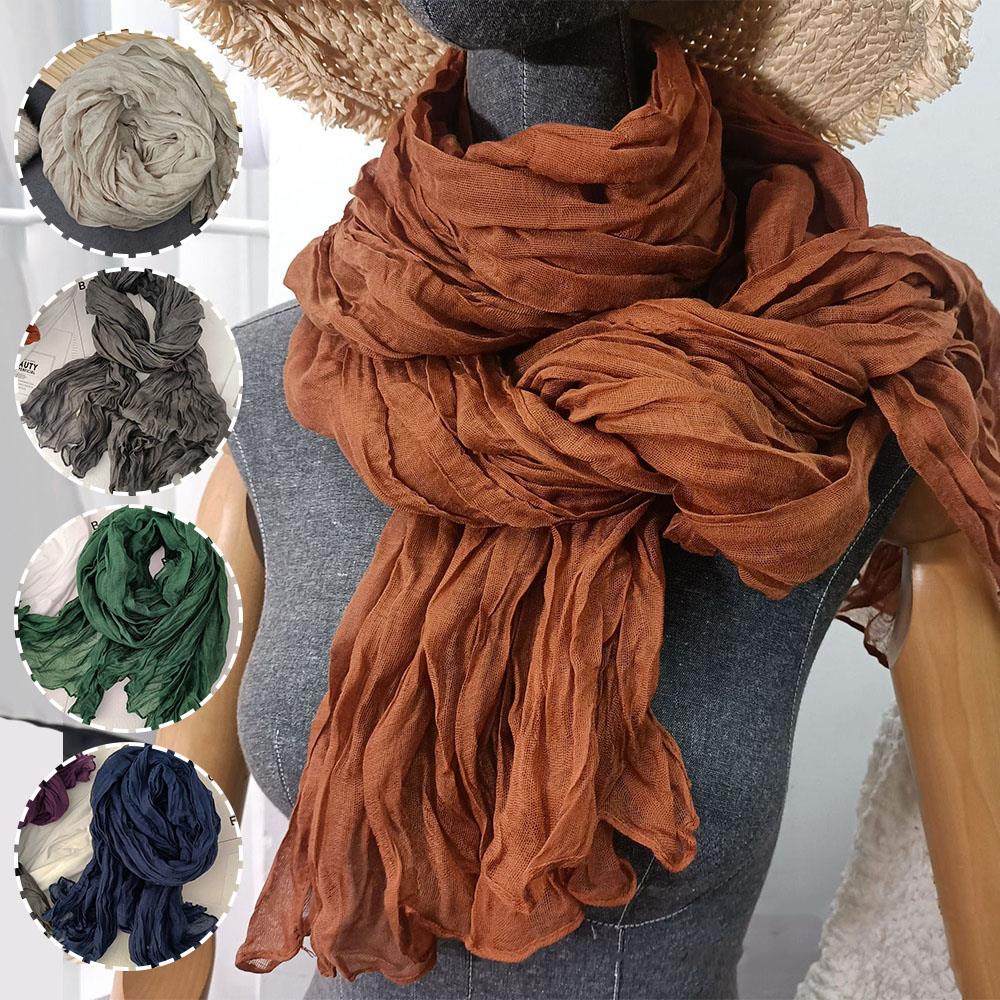 Vintage coton chanvre dégradé écharpe châle 180X90Cm longue écharpe couleur unie automne hiver cou plus chaud tendance pli doux foulards