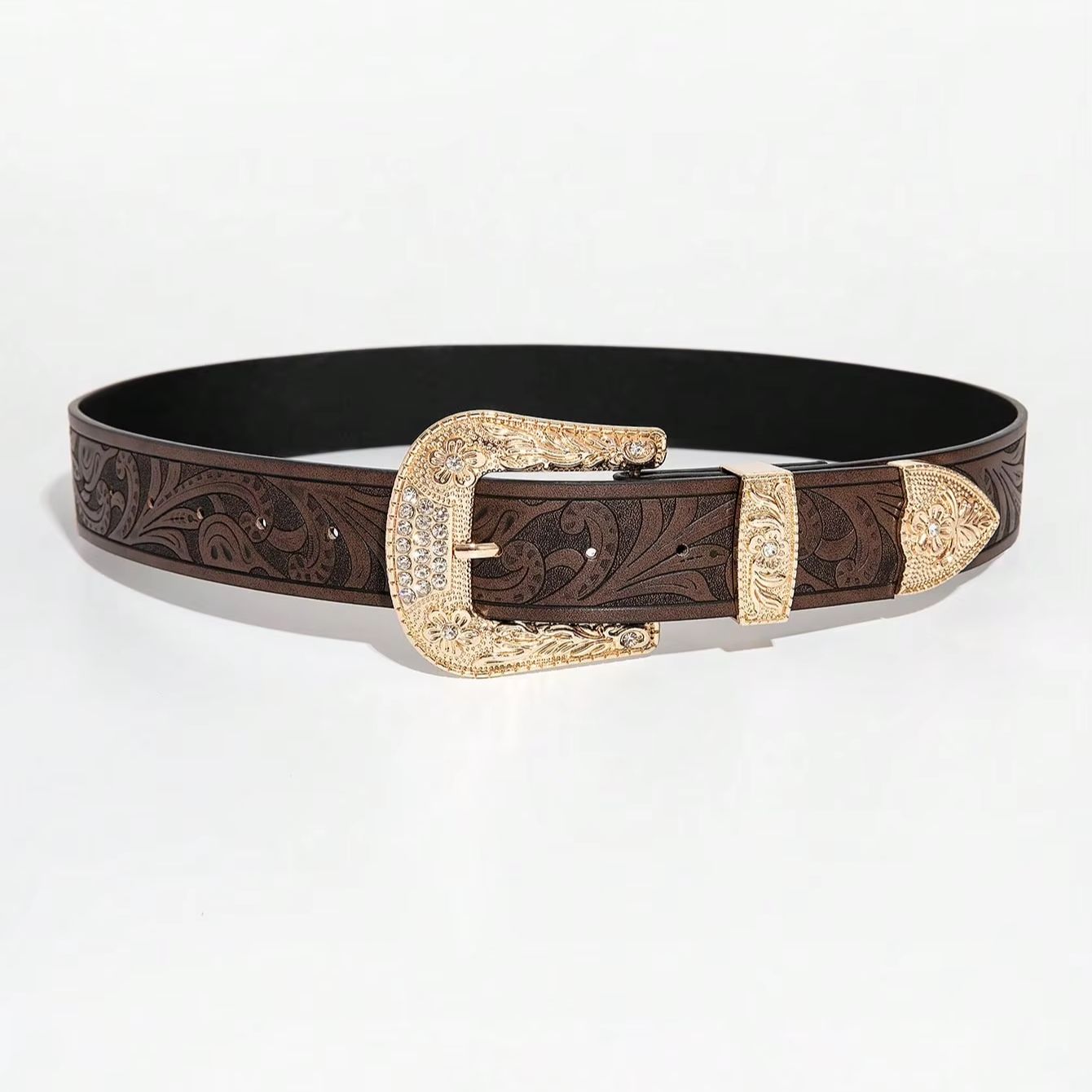 Ceinture marron vintage sculptée de style occidental pour femme, 1 pièce, ceinture accessoire décontractée et polyvalente pour jeans, adaptée aux trajets quotidiens