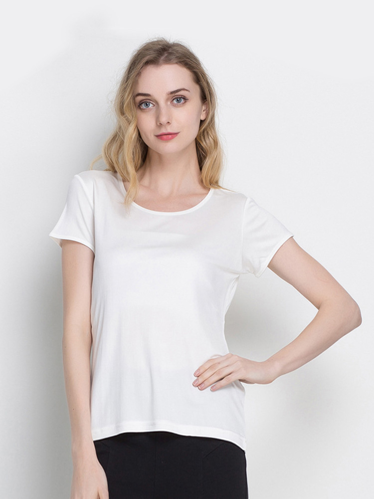 SuyareplWoman-T-shirt à manches courtes et col rond pour femme, simple et solide, couleur noire et blanche, été
