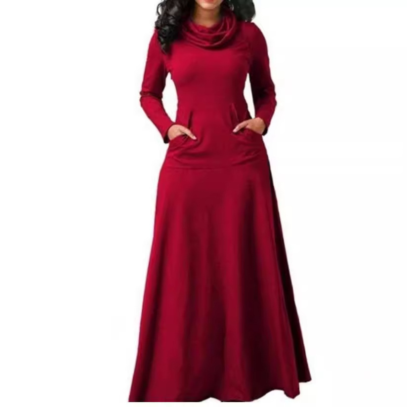 2025 Robe Femme Lâche Hiver Épissé ​ ​ Écharpe avec grandes poches, manches longues, jupe élégante, Abendkleider Fiesta Vestidos Mujer