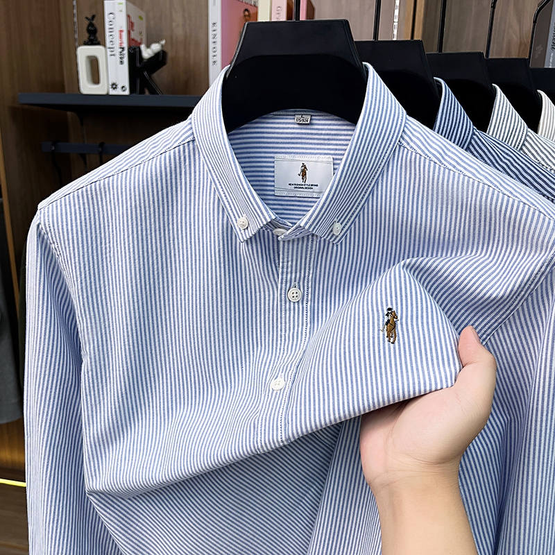 Marque de luxe 100% coton chemise à manches longues hommes rayures de mode haut de gamme pony broderie nouveau golf décontracté confort haut d'automne