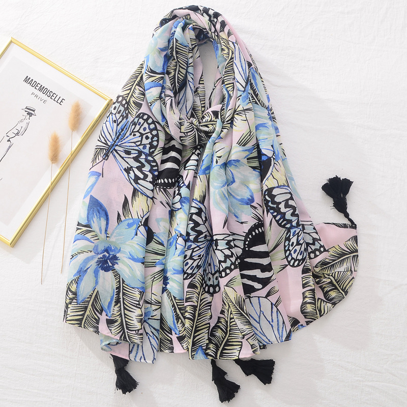 Nouvelle marque de mode léopard Floral gland Viscose châle écharpe dame luxe Pashmina Hijabs et enveloppes Foulard musulman Sjaal 180*90Cm