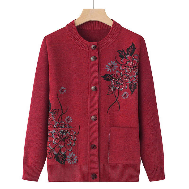 Vêtements coréens pour femmes, Cardigan tricoté en laine imprimé, manteau pour mère d'âge moyen, hauts en tricot, veste pull Vintage pour grand-mère, nouvelle collection