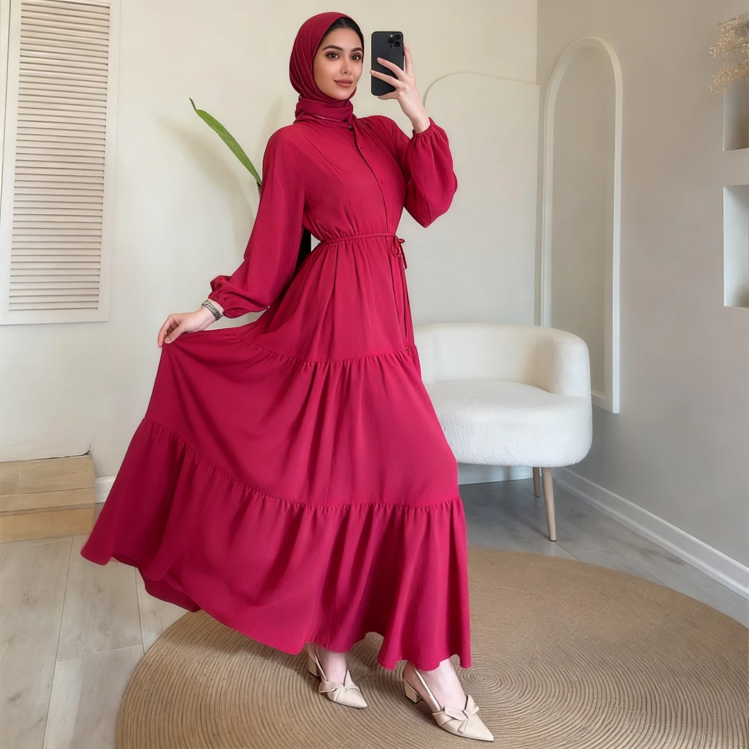 Eid femmes musulmanes Robe Abaya solide simple boutonnage fête Jalabiya Ramadan robes longues robes Largos caftan arabe longue Robe