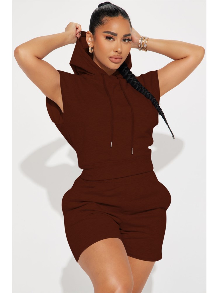 Ensembles de sport décontractés pour femmes, à la mode, Short à capuche, manches courtes, ensemble deux pièces, costume de couleur unie, Streetwear, été 2025