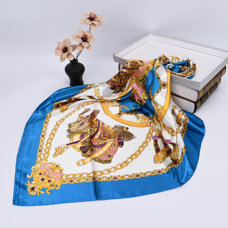 Foulard carré en soie de marque de luxe pour femme, imprimé satiné, hijab, écharpe musulmane, paréo, bandana, châle, bandeau, 90*90cm