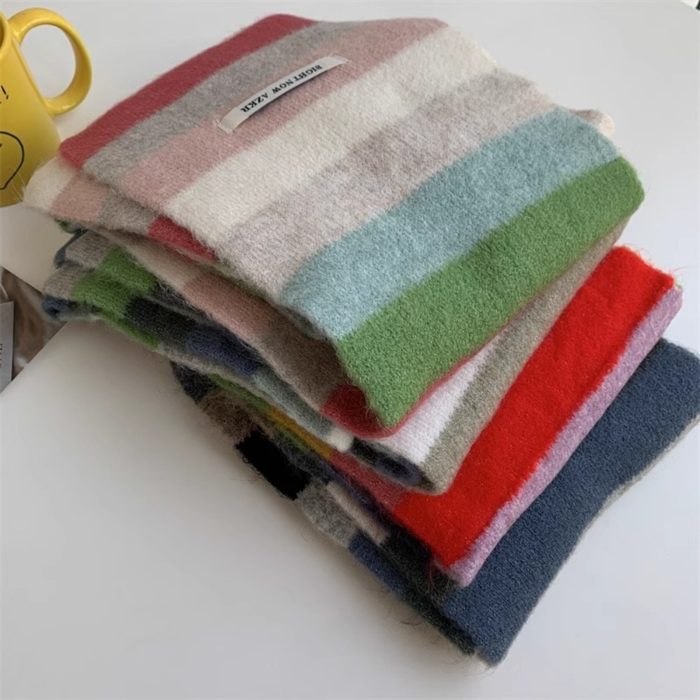 Écharpe étroite tendance à rayures multicolores, écharpe à rayures arc-en-ciel, coupe-vent, écharpes pour femmes, écharpes tricotées pour garder au chaud en hiver