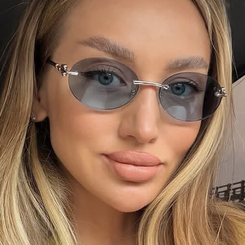Lunettes de soleil œil de chat rondes sans monture pour femmes, monture circulaire en alliage, élégantes, décontractées, pour le voyage