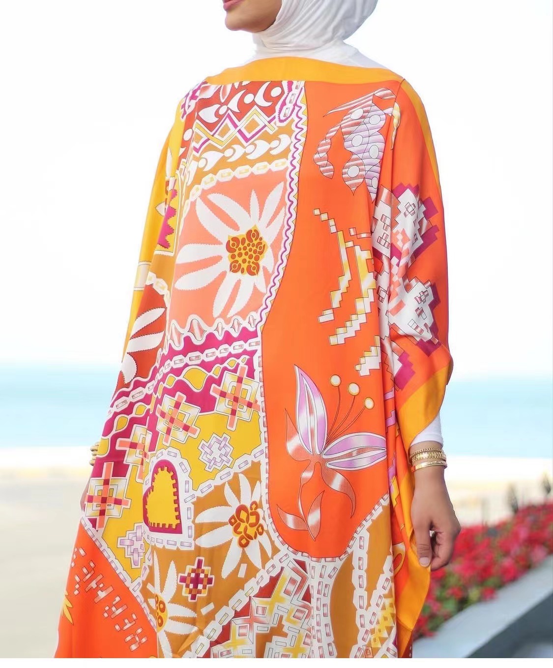 Koweït blogueur haute recommande été caftan à fleurs robe Maxi élégante femmes musulmanes vacances ample Boubou plage africaine longue Abaya