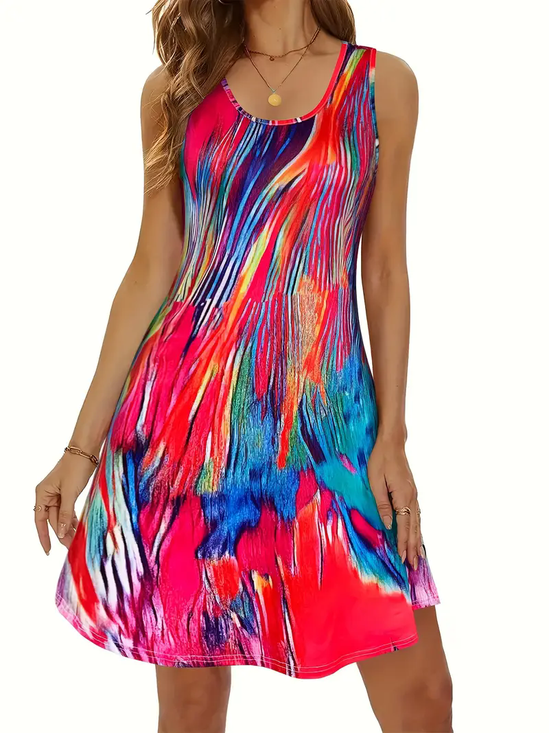 Vêtements décontractés pour femmes printemps/été - Robe sans manches imprimée de style resort