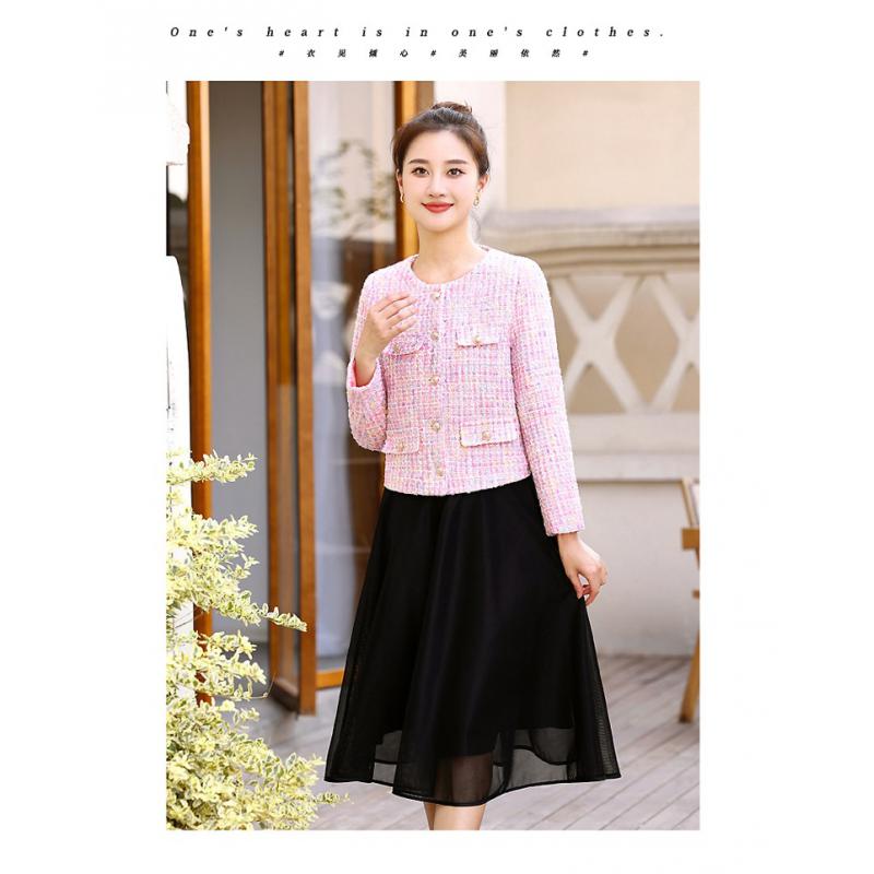 Veste coréenne en Tweed pour femmes, manteau Simple à manches longues, élégant, Slim, Chic, col rond, point ouvert, vêtements d'extérieur, nouvelle collection