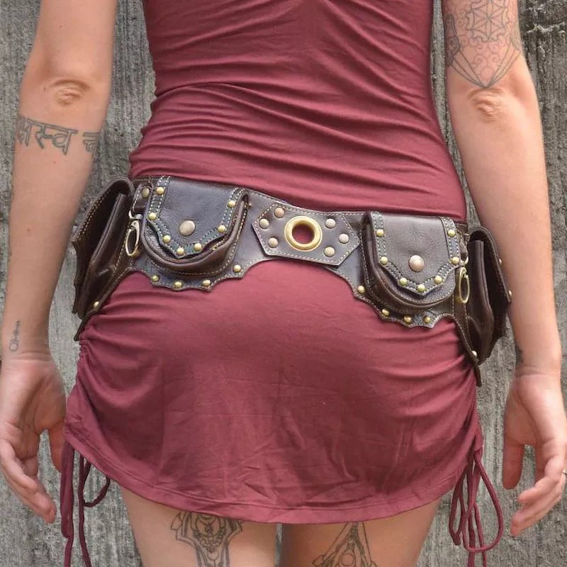 Sac de ceinture utilitaire en cuir PU pour femmes, Steampunk médiéval, sac banane de poche, chevalier Viking Cosplay, sac de hanche Vintage, accessoires de Festival
