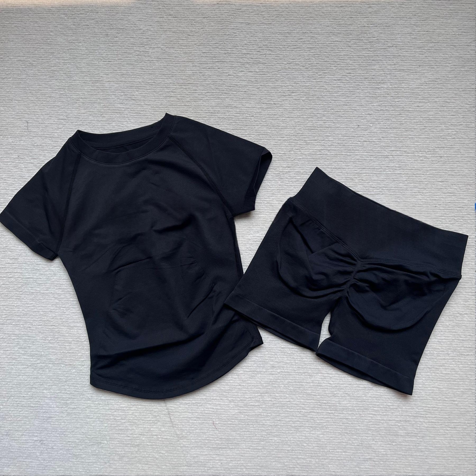 Ensemble de yoga 2 pièces pour femmes, t-shirt de sport à manches courtes, ensembles de fitness, ensemble de course sans couture, shorts de gym, yoga