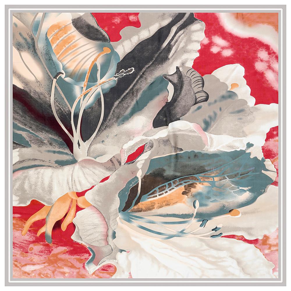 Foulard carré 130 soie pour femme, châle, Bandana, peinture à l'huile, fleurs peintes à la main, Design de mode, 100% cm
