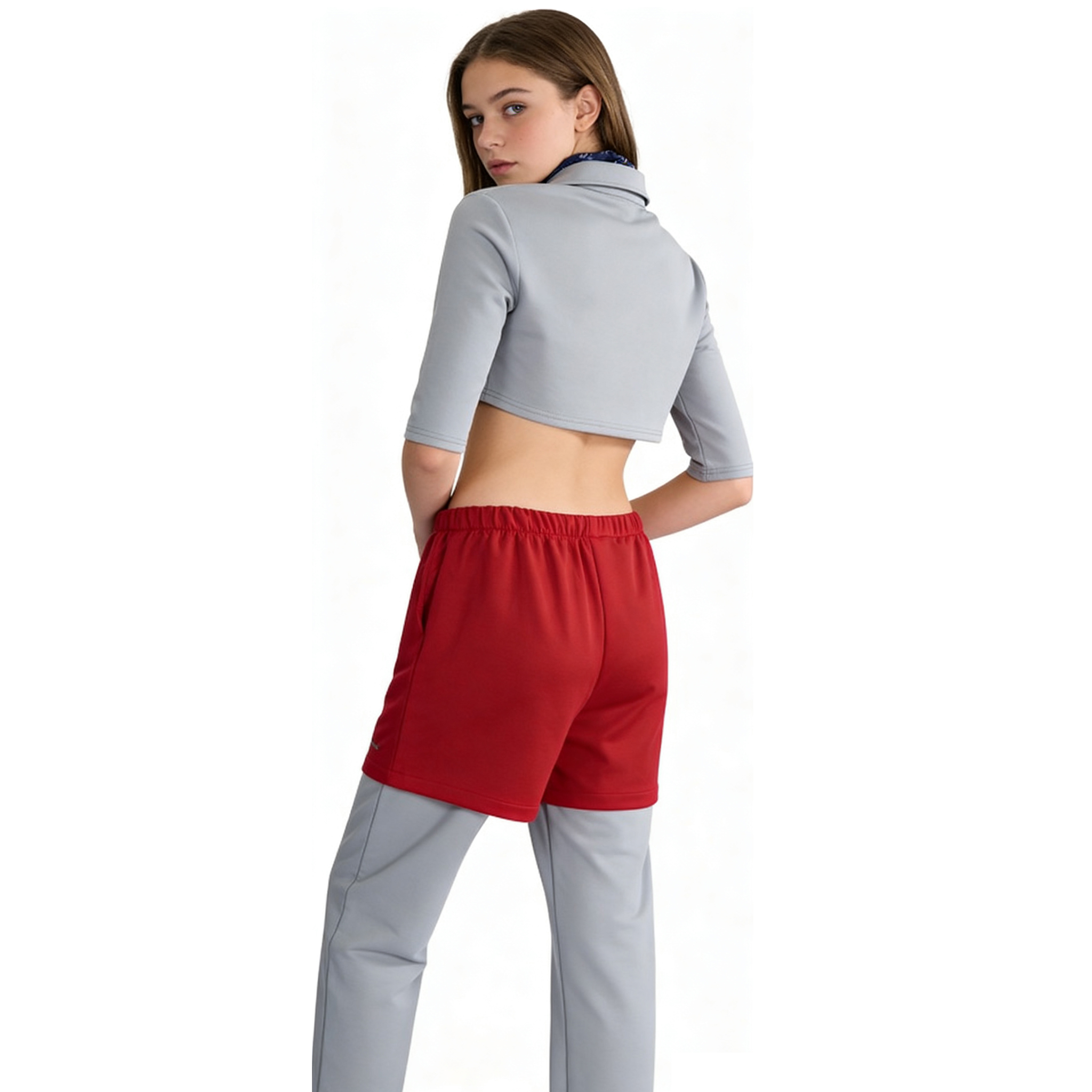 Costume de cosplay ELEVEN, tenue de cosplay vintage sportive pour femmes, haut court gris, ensemble de pantalon court rouge