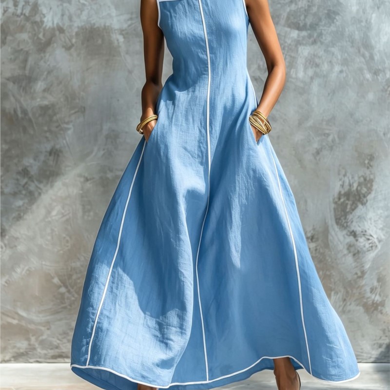 Nouvelle Robe d'été 2026 pour Femme avec Couleurs Contrastées, Sans Manches, Coupe Ample, Style Unique et Simple, Tendance et Confortable