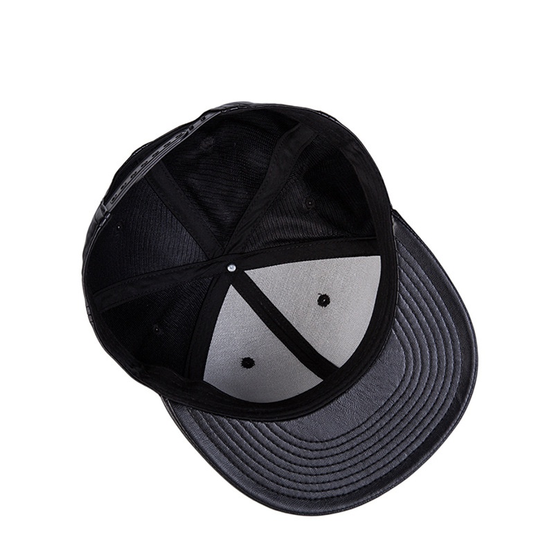 Chapeau à bords plats en cuir noir pour hommes, chapeau de rue polyvalent, hip hop