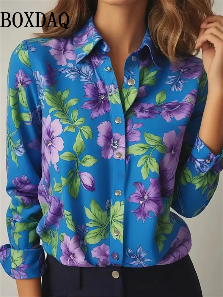 Chemises pour femmes élégantes mode dégradé rayé imprimé Blouses doux confortable à manches longues chemises à revers nouvelles femmes 2025 printemps