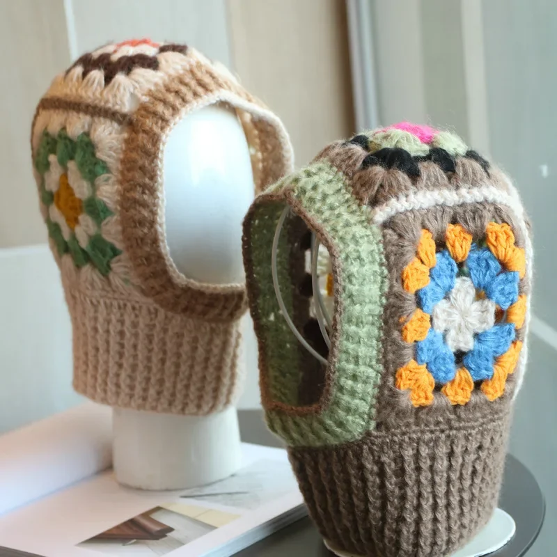 Cagoule en Crochet faite à la main pour femmes, chapeaux d'automne et d'hiver, pull tricoté en laine, bonnets, cache-cou, casquettes à capuche