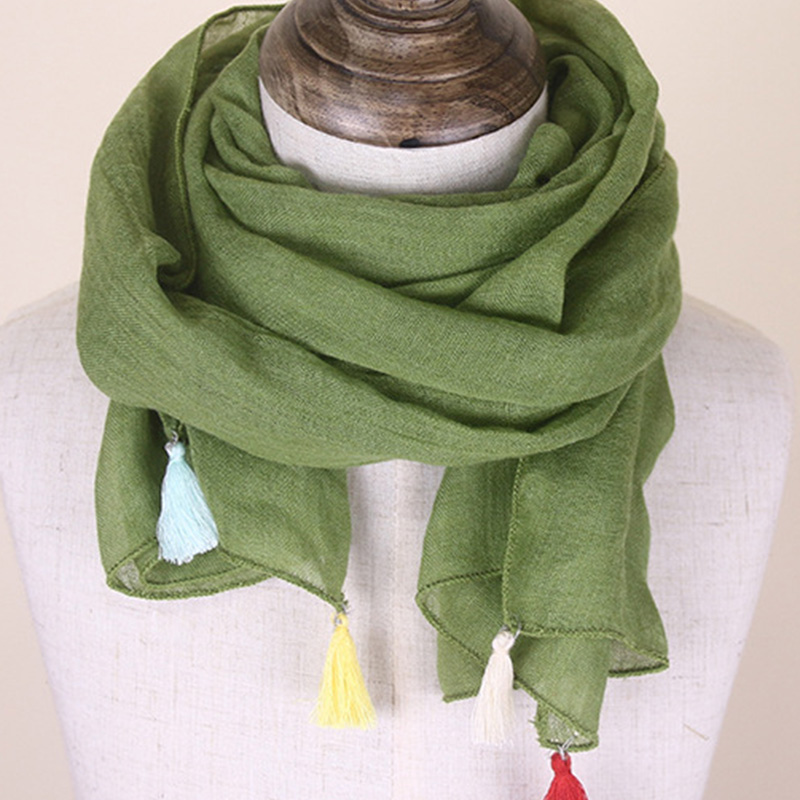 Écharpe de couleur unie pour enfants, nouvelle Version coréenne, glands sauvages, doux et respirant, en coton et lin, châle chaud pour garçons et filles, E12, printemps